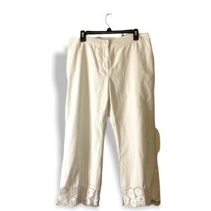 MICHAEL Michael Kors White Trouser Dress Pants Cropped Floral Lace Hem 12